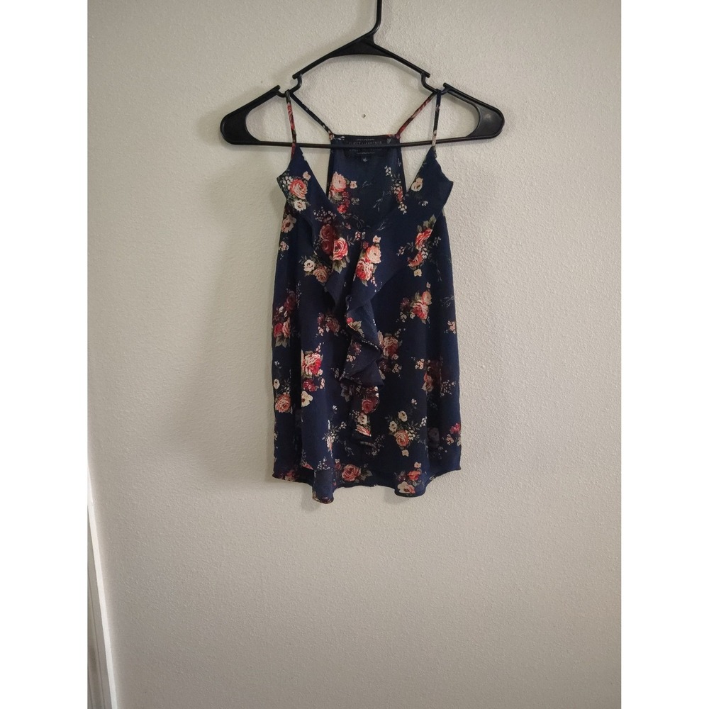 Sweet Wanderer Navy Blue Floral Ruffle V-Neck Racerback Cami Tank Top Large